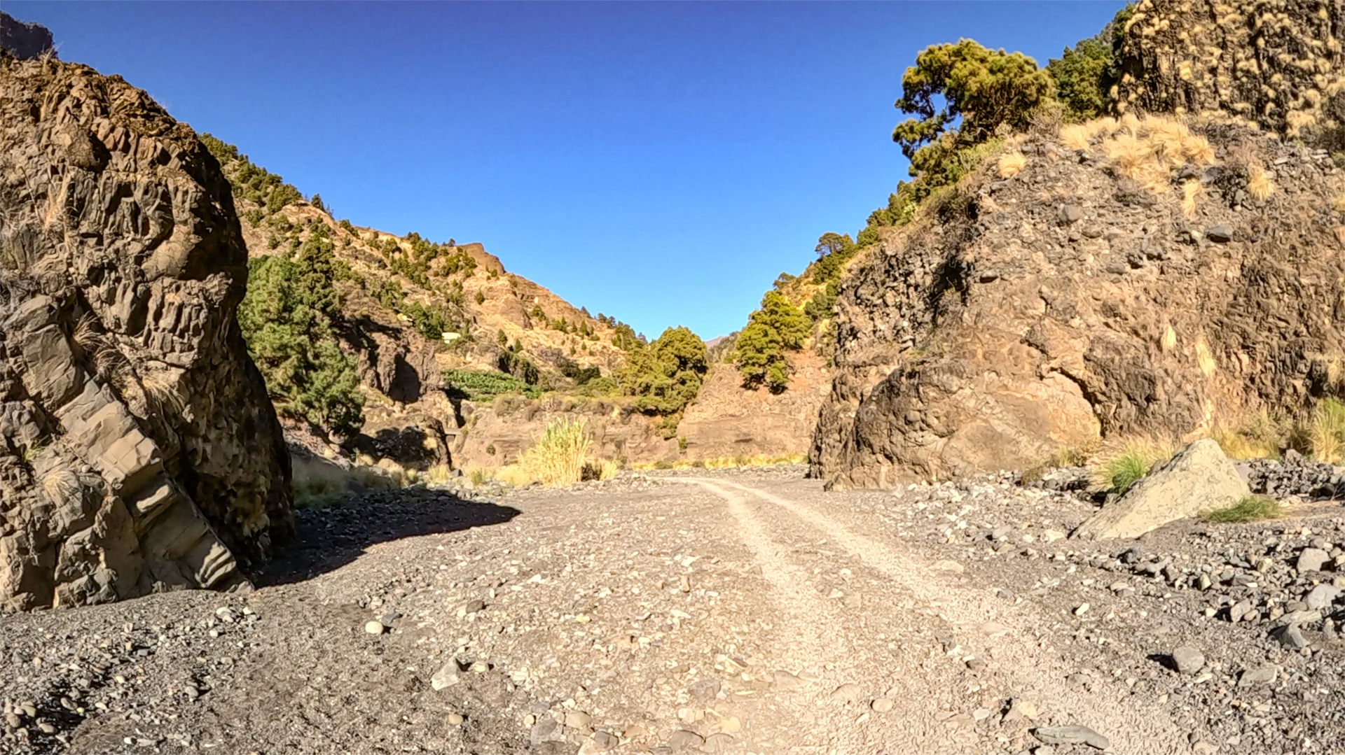 Trockengefallenes Bachbett des Río Taburiente im Barranco de las Angustias