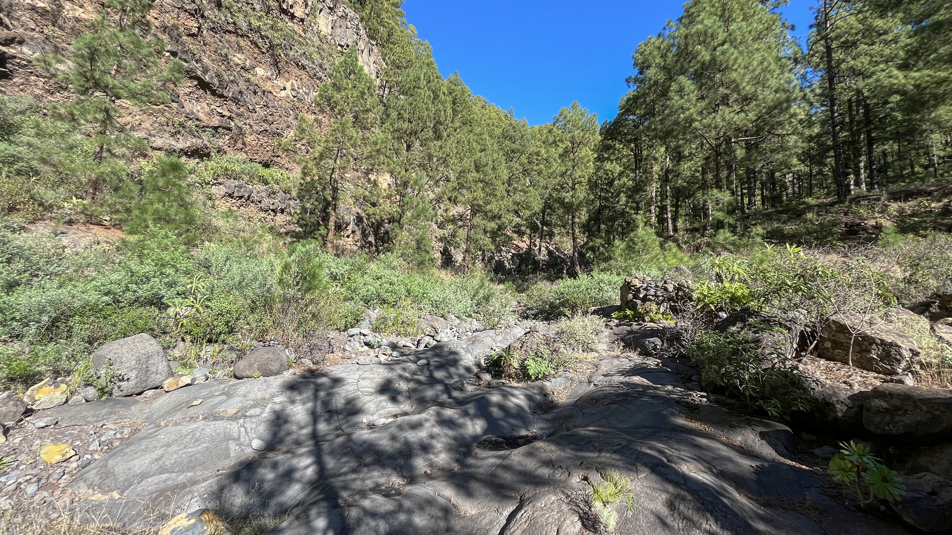 Barranco de Jieque – Felswand über dem trockenen Bachbett.