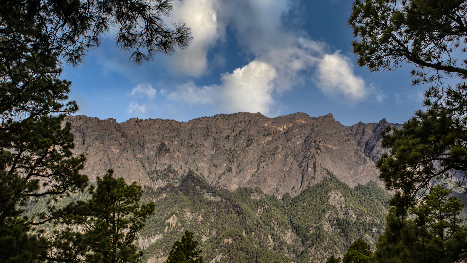 Ausblick vom Mirador del Morro de los Gatos auf die Bergkette Caldera de Taburiente auf La Palma