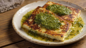 Queso asado a la plancha con mojo verde